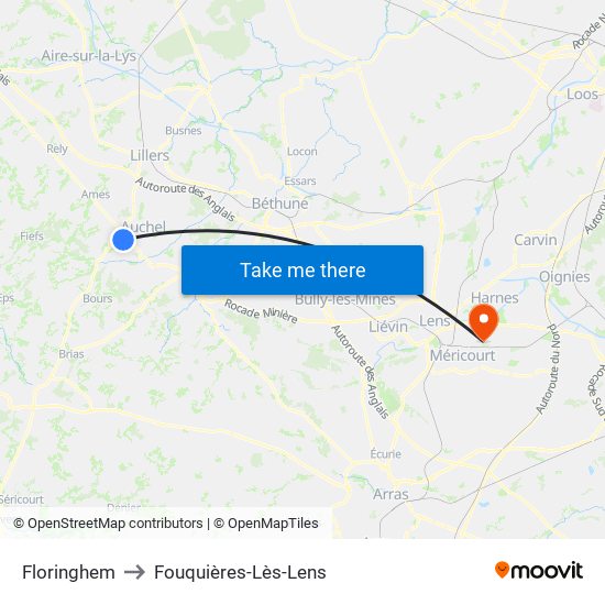 Floringhem to Fouquières-Lès-Lens map