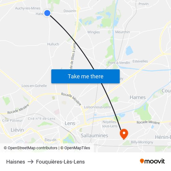 Haisnes to Fouquières-Lès-Lens map