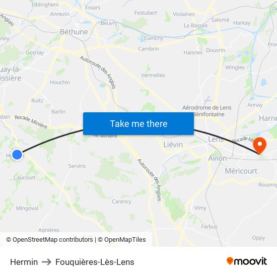 Hermin to Fouquières-Lès-Lens map