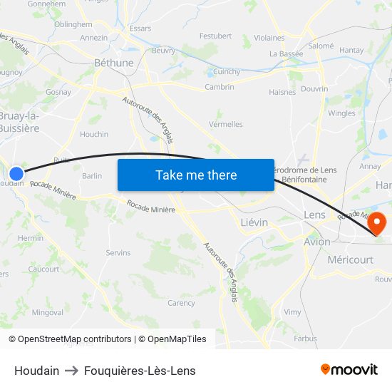 Houdain to Fouquières-Lès-Lens map