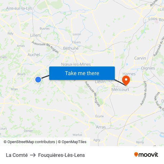 La Comté to Fouquières-Lès-Lens map