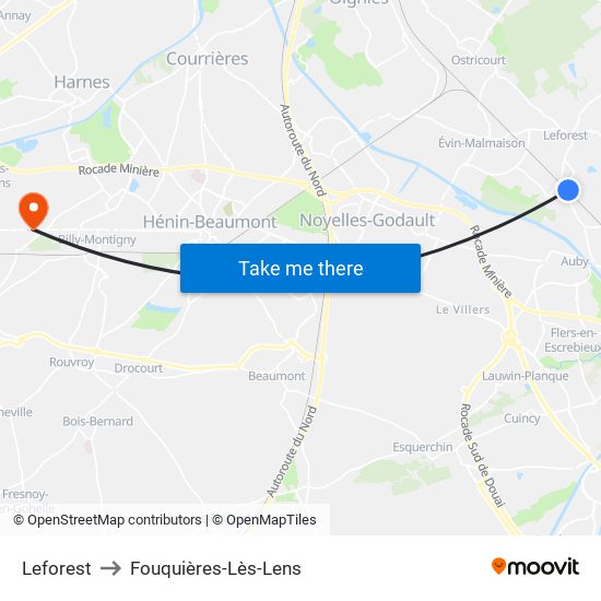 Leforest to Fouquières-Lès-Lens map