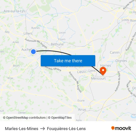 Marles-Les-Mines to Fouquières-Lès-Lens map