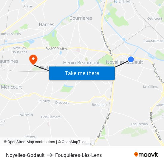 Noyelles-Godault to Fouquières-Lès-Lens map