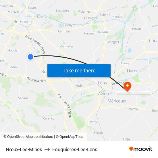 Nœux-Les-Mines to Fouquières-Lès-Lens map