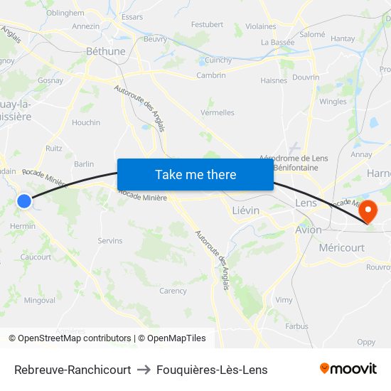 Rebreuve-Ranchicourt to Fouquières-Lès-Lens map