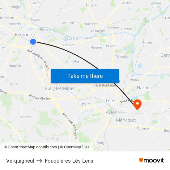 Verquigneul to Fouquières-Lès-Lens map