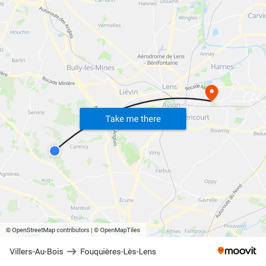 Villers-Au-Bois to Fouquières-Lès-Lens map