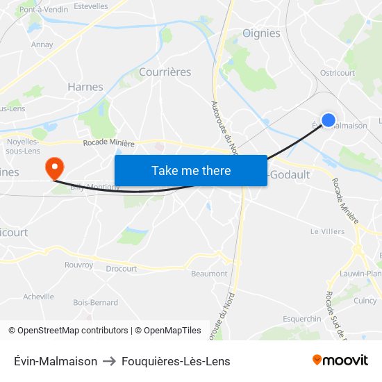 Évin-Malmaison to Fouquières-Lès-Lens map