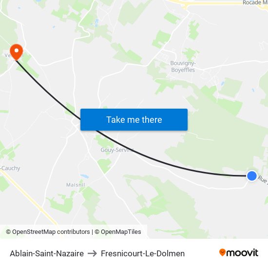 Ablain-Saint-Nazaire to Fresnicourt-Le-Dolmen map