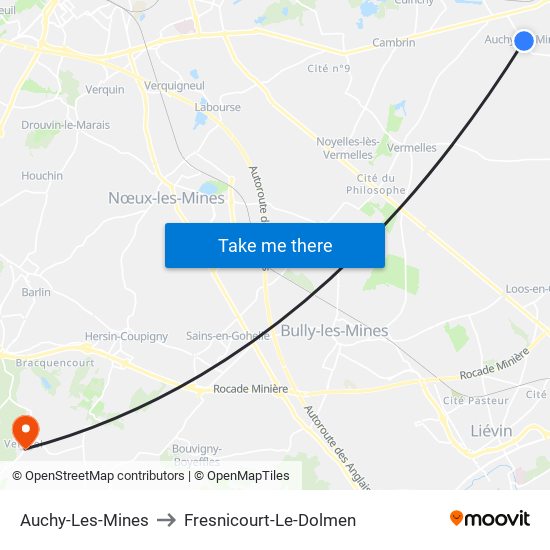 Auchy-Les-Mines to Fresnicourt-Le-Dolmen map