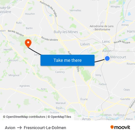 Avion to Fresnicourt-Le-Dolmen map