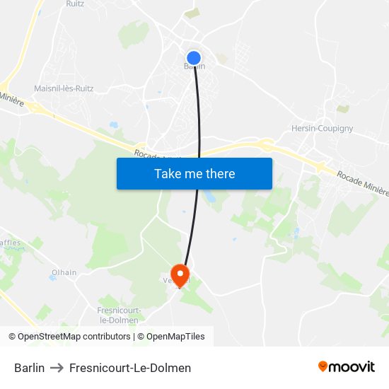 Barlin to Fresnicourt-Le-Dolmen map