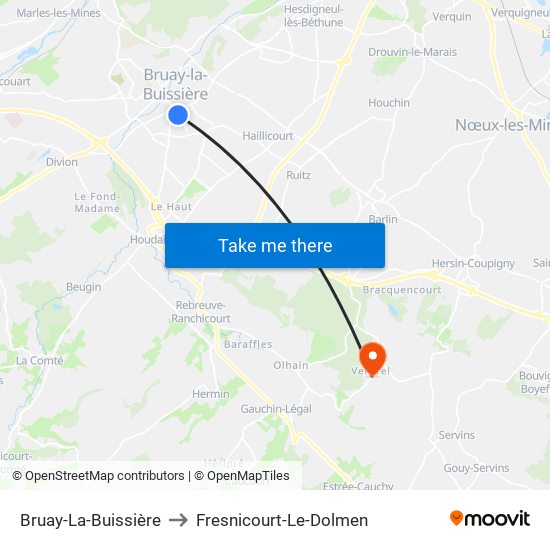 Bruay-La-Buissière to Fresnicourt-Le-Dolmen map