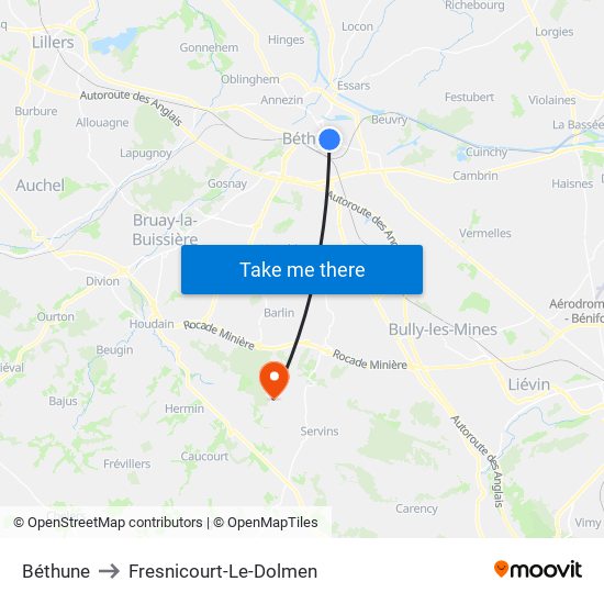 Béthune to Fresnicourt-Le-Dolmen map