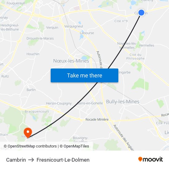 Cambrin to Fresnicourt-Le-Dolmen map