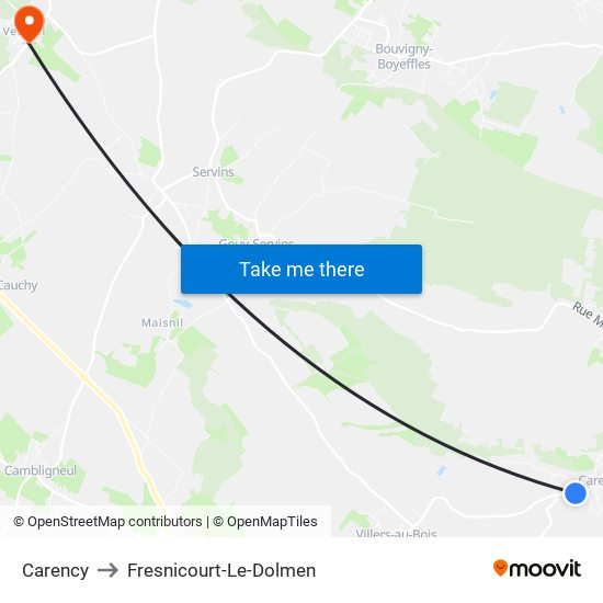 Carency to Fresnicourt-Le-Dolmen map