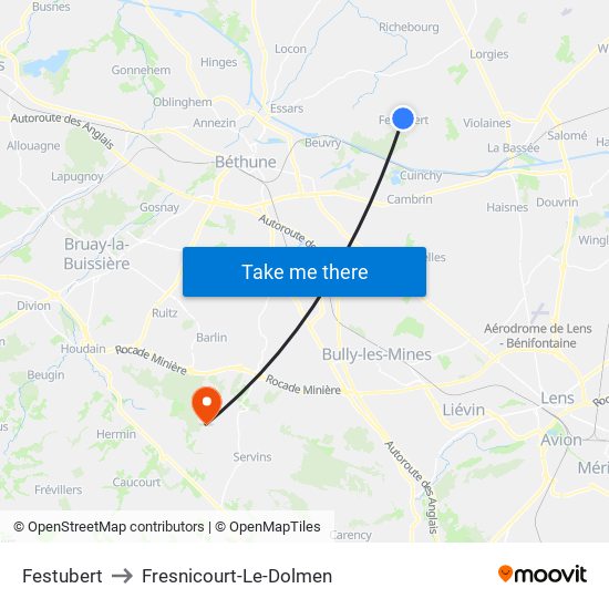 Festubert to Fresnicourt-Le-Dolmen map