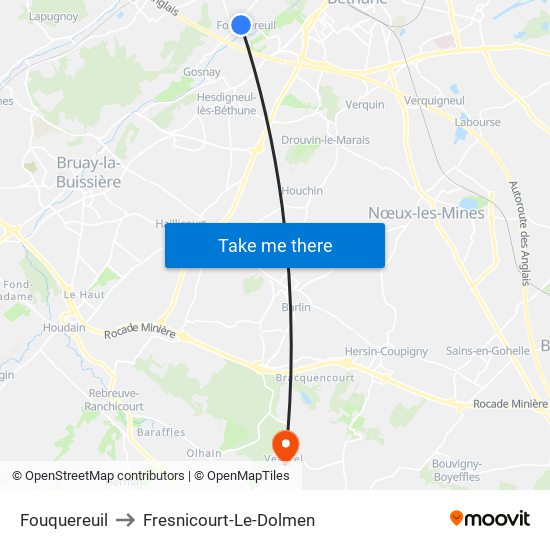 Fouquereuil to Fresnicourt-Le-Dolmen map