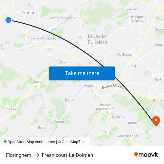 Floringhem to Fresnicourt-Le-Dolmen map