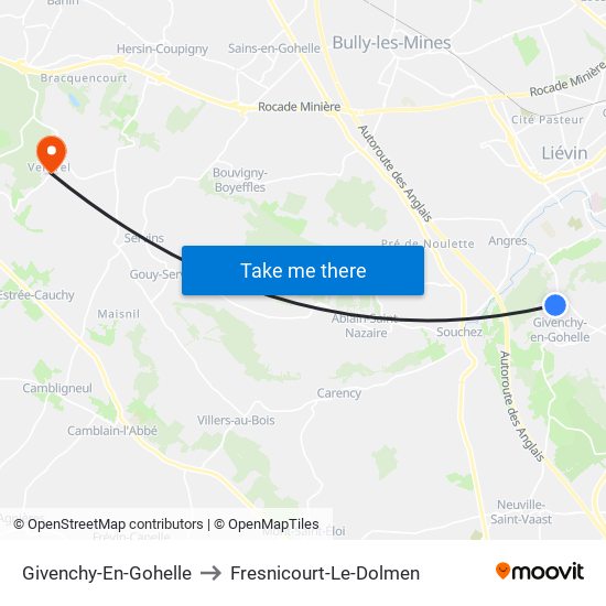 Givenchy-En-Gohelle to Fresnicourt-Le-Dolmen map