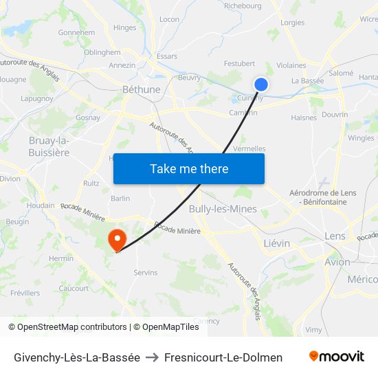 Givenchy-Lès-La-Bassée to Fresnicourt-Le-Dolmen map