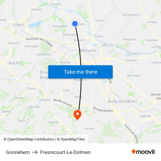 Gonnehem to Fresnicourt-Le-Dolmen map