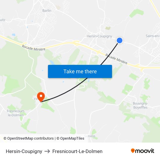 Hersin-Coupigny to Fresnicourt-Le-Dolmen map