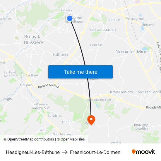 Hesdigneul-Lès-Béthune to Fresnicourt-Le-Dolmen map