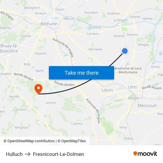 Hulluch to Fresnicourt-Le-Dolmen map