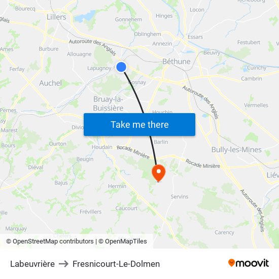 Labeuvrière to Fresnicourt-Le-Dolmen map