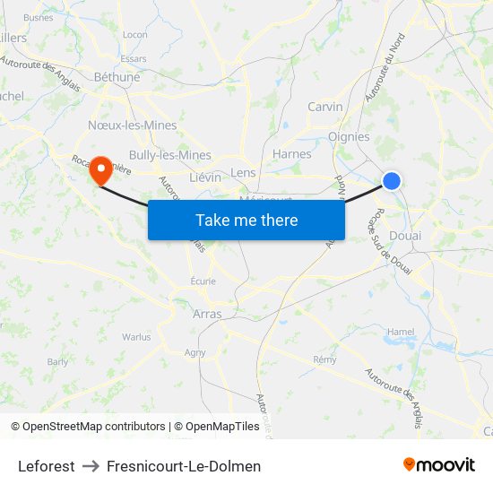 Leforest to Fresnicourt-Le-Dolmen map