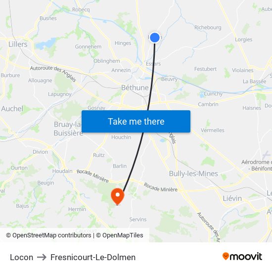 Locon to Fresnicourt-Le-Dolmen map
