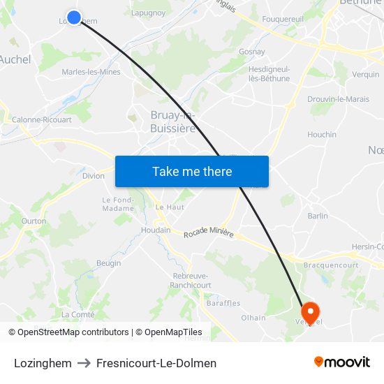 Lozinghem to Fresnicourt-Le-Dolmen map