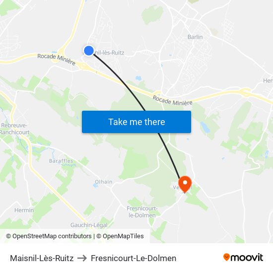 Maisnil-Lès-Ruitz to Fresnicourt-Le-Dolmen map