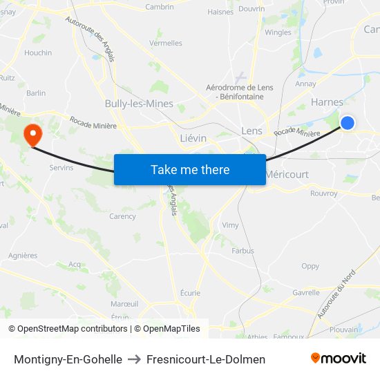 Montigny-En-Gohelle to Fresnicourt-Le-Dolmen map