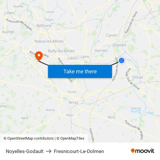 Noyelles-Godault to Fresnicourt-Le-Dolmen map