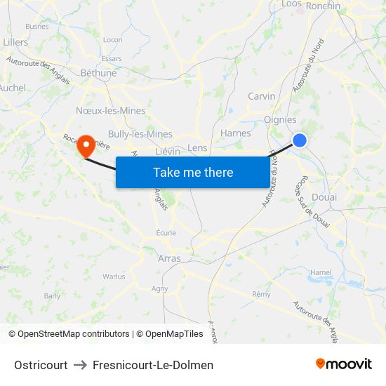 Ostricourt to Fresnicourt-Le-Dolmen map