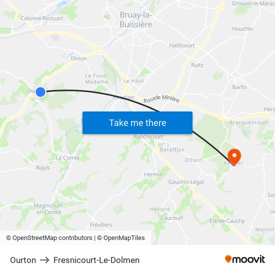 Ourton to Fresnicourt-Le-Dolmen map