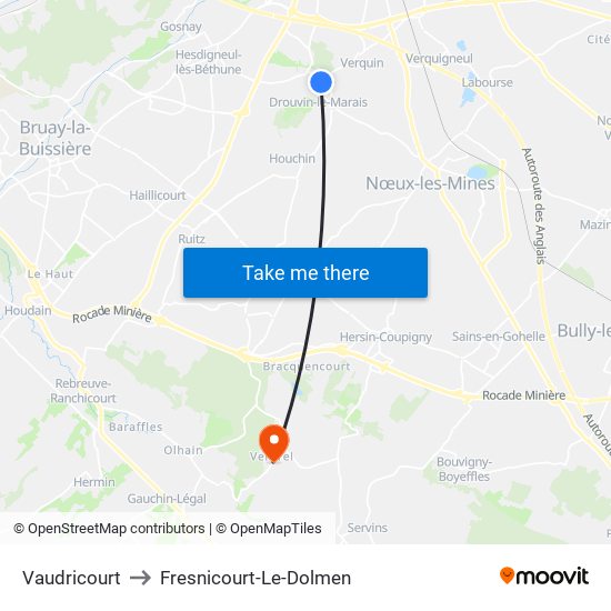 Vaudricourt to Fresnicourt-Le-Dolmen map