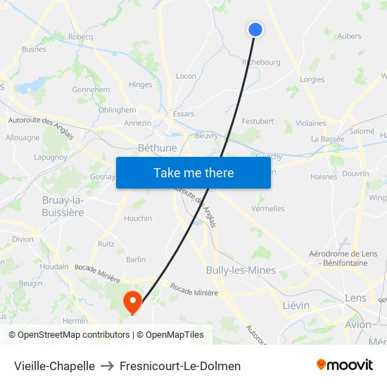 Vieille-Chapelle to Fresnicourt-Le-Dolmen map