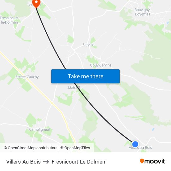 Villers-Au-Bois to Fresnicourt-Le-Dolmen map