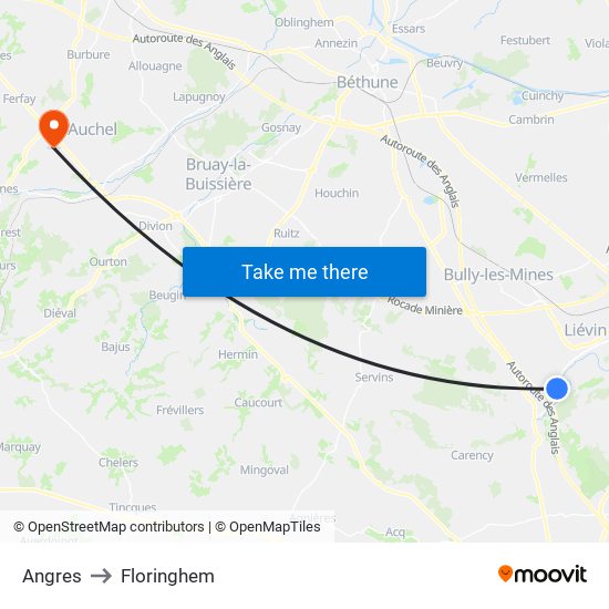 Angres to Floringhem map