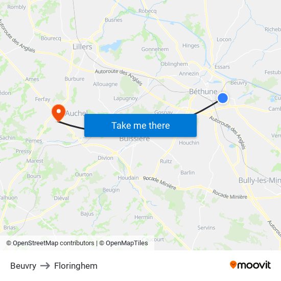 Beuvry to Floringhem map