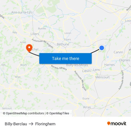 Billy-Berclau to Floringhem map