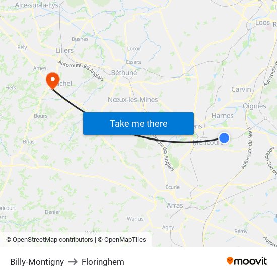 Billy-Montigny to Floringhem map