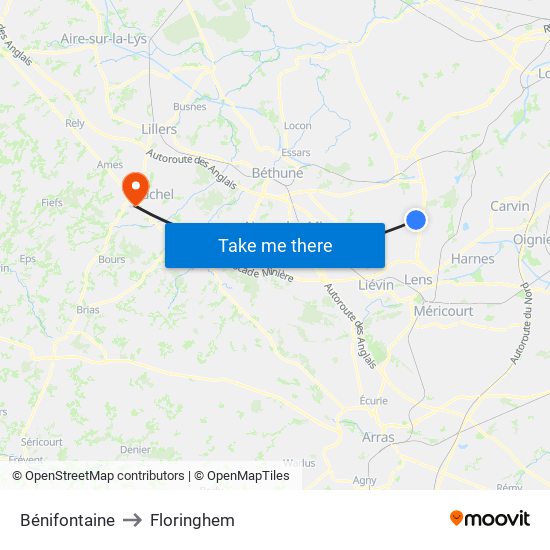 Bénifontaine to Floringhem map