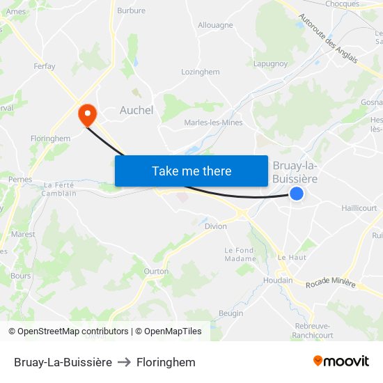 Bruay-La-Buissière to Floringhem map