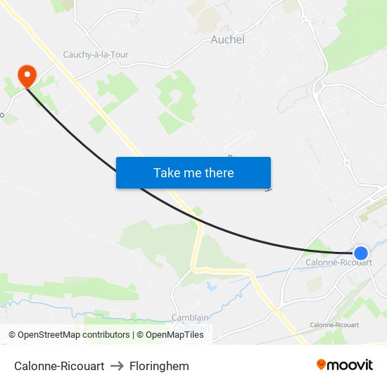 Calonne-Ricouart to Floringhem map