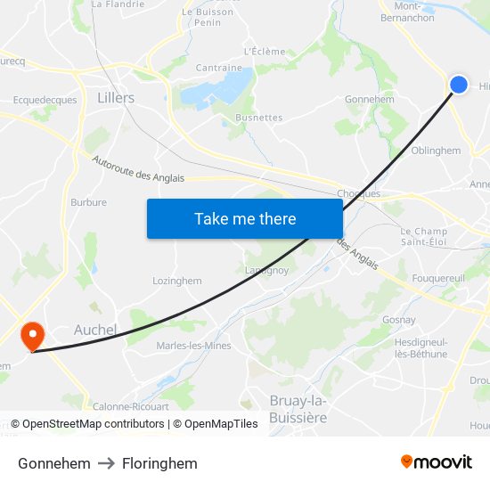 Gonnehem to Floringhem map
